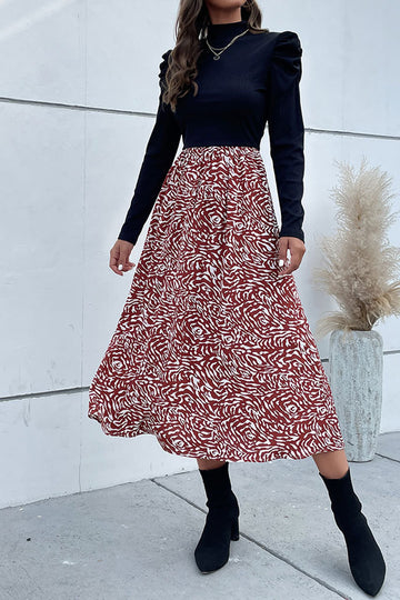 Black Long Sleeves Casual Dress with Printed